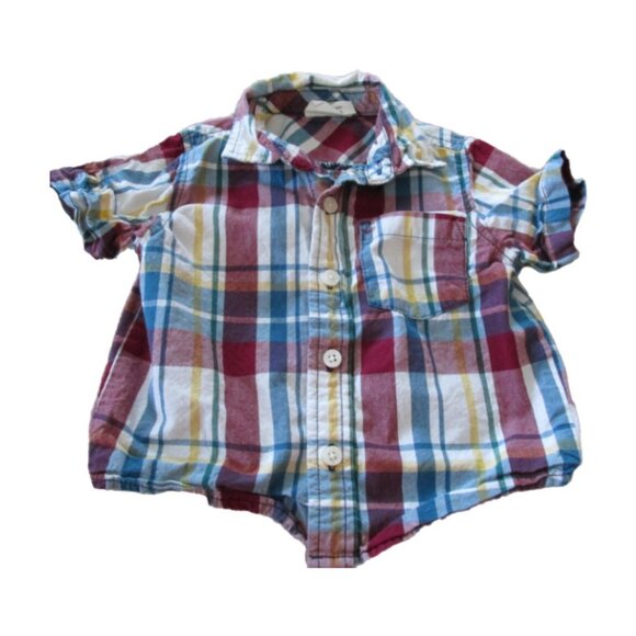 Crazy 8 Button Front Shirt Boys Size 6-12M Red Striped Short Sleeve Collared Top - Picture 1 of 3